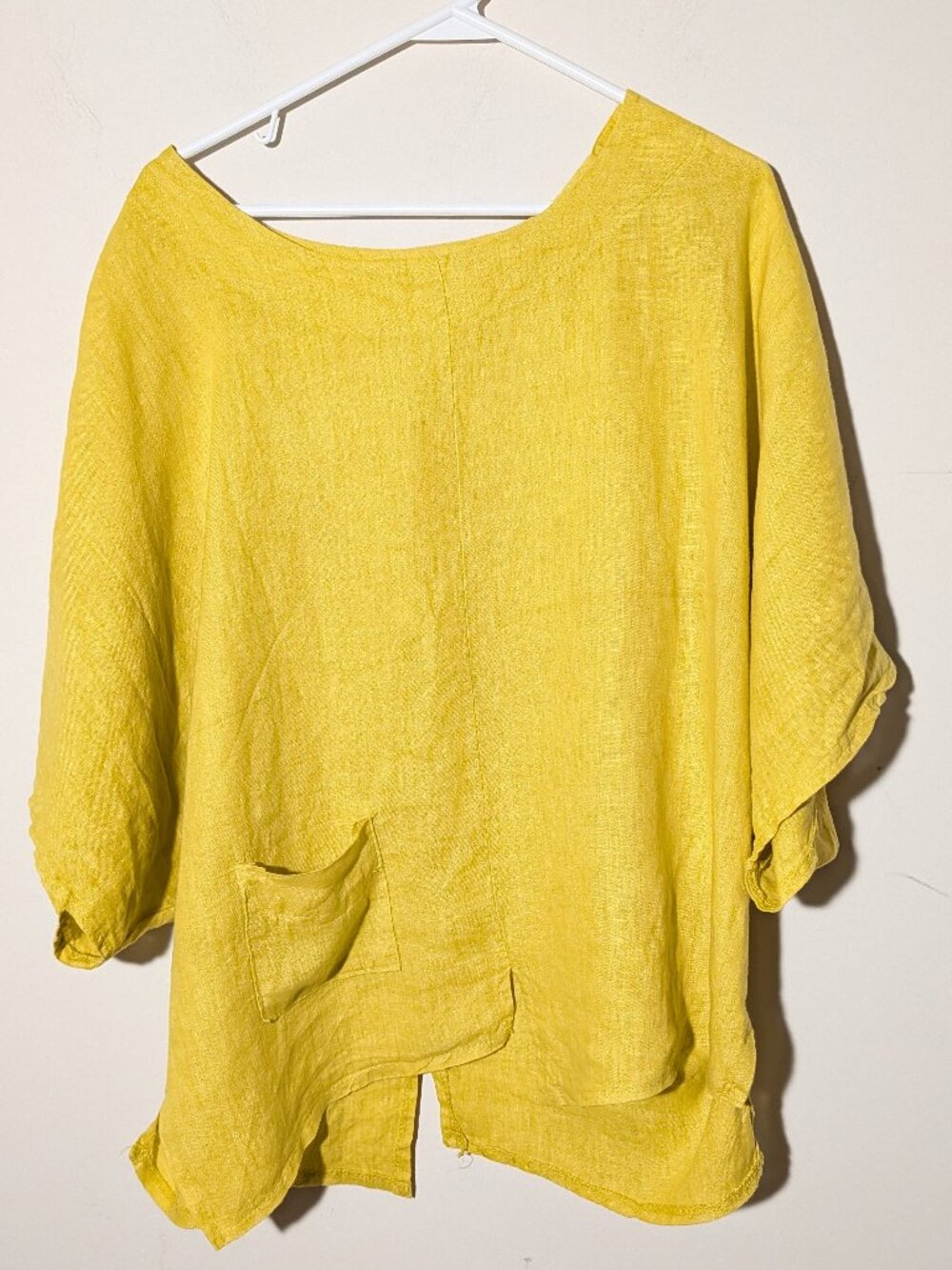 Made in Italy 100% Linen Lagenlook Boat Neck Oversized Asymmetric Tunic Yellow